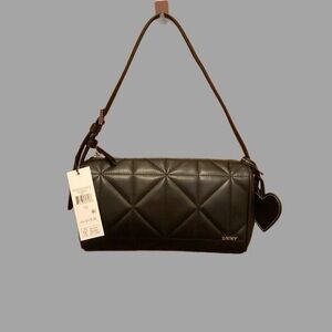 DKNY Black Quilted Shoulder Bag with Geometric Design